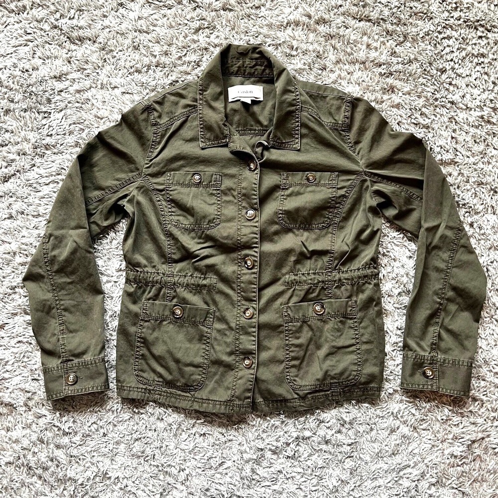 Caslon Lightweight Jacket Army Green Cinch Waist Utility Chore Coat Size M